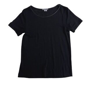 Vince Short Sleeve Linen‎ top with Leather trim - Size Small